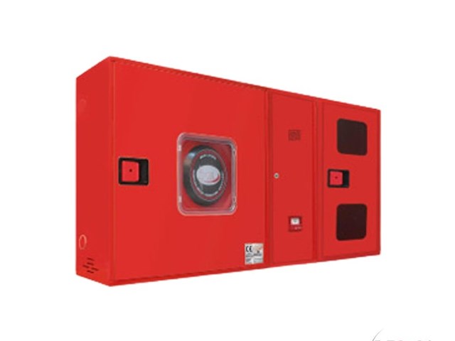 BIE-25+ Armario Extintor + Armario Alarma (Horizontal). Puerta Semiciega con Visor. En rojo.