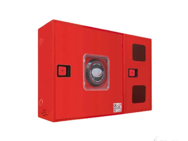 BIE-25+ Armario Extintor (Horizontal). Puerta Semiciega con Visores Metacrilato. En rojo.